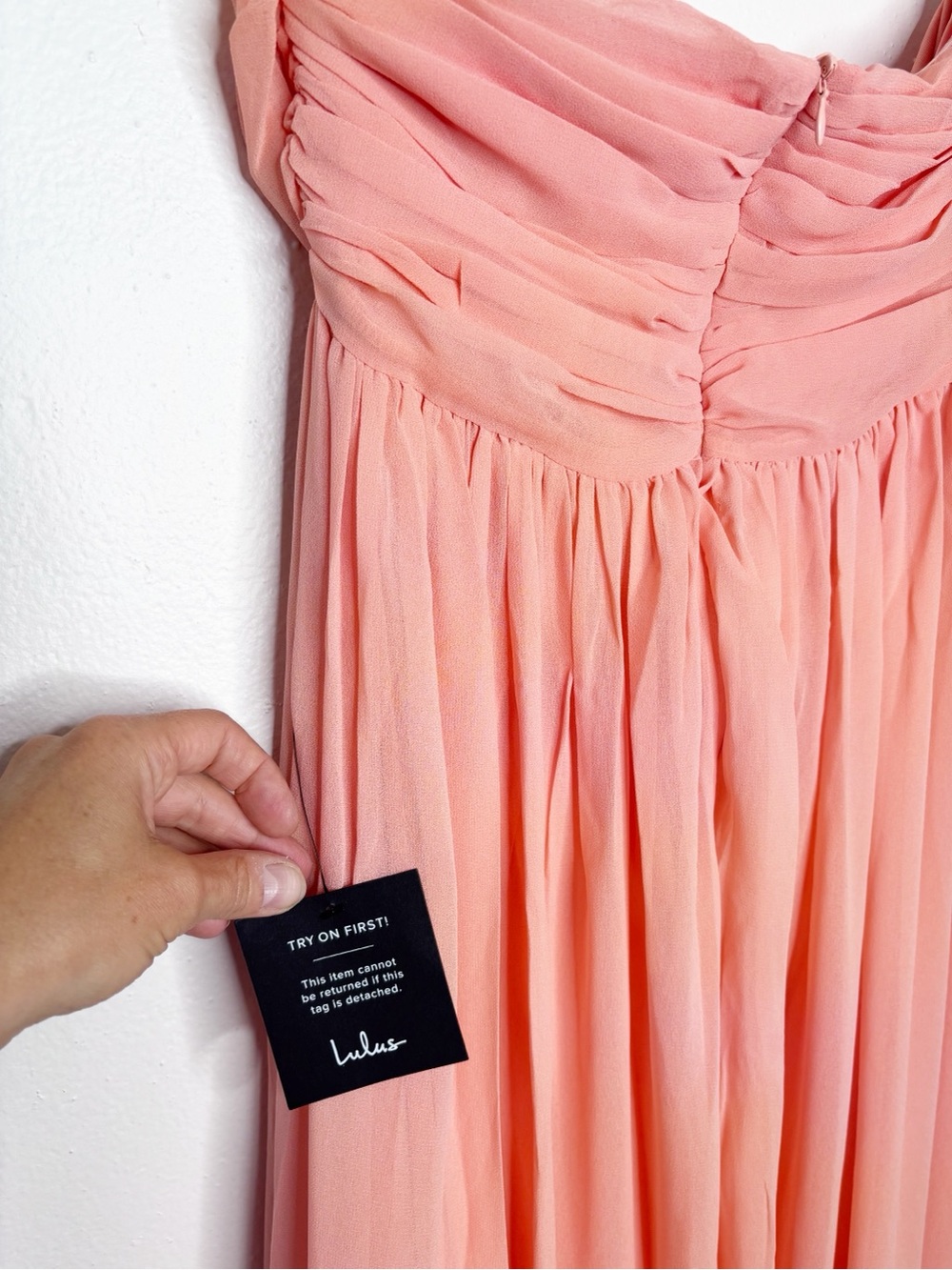 Lulus Luxe Favorite Peach Pink Strapless Ruched Maxi Dress Size M NWT - Picture 13 of 14